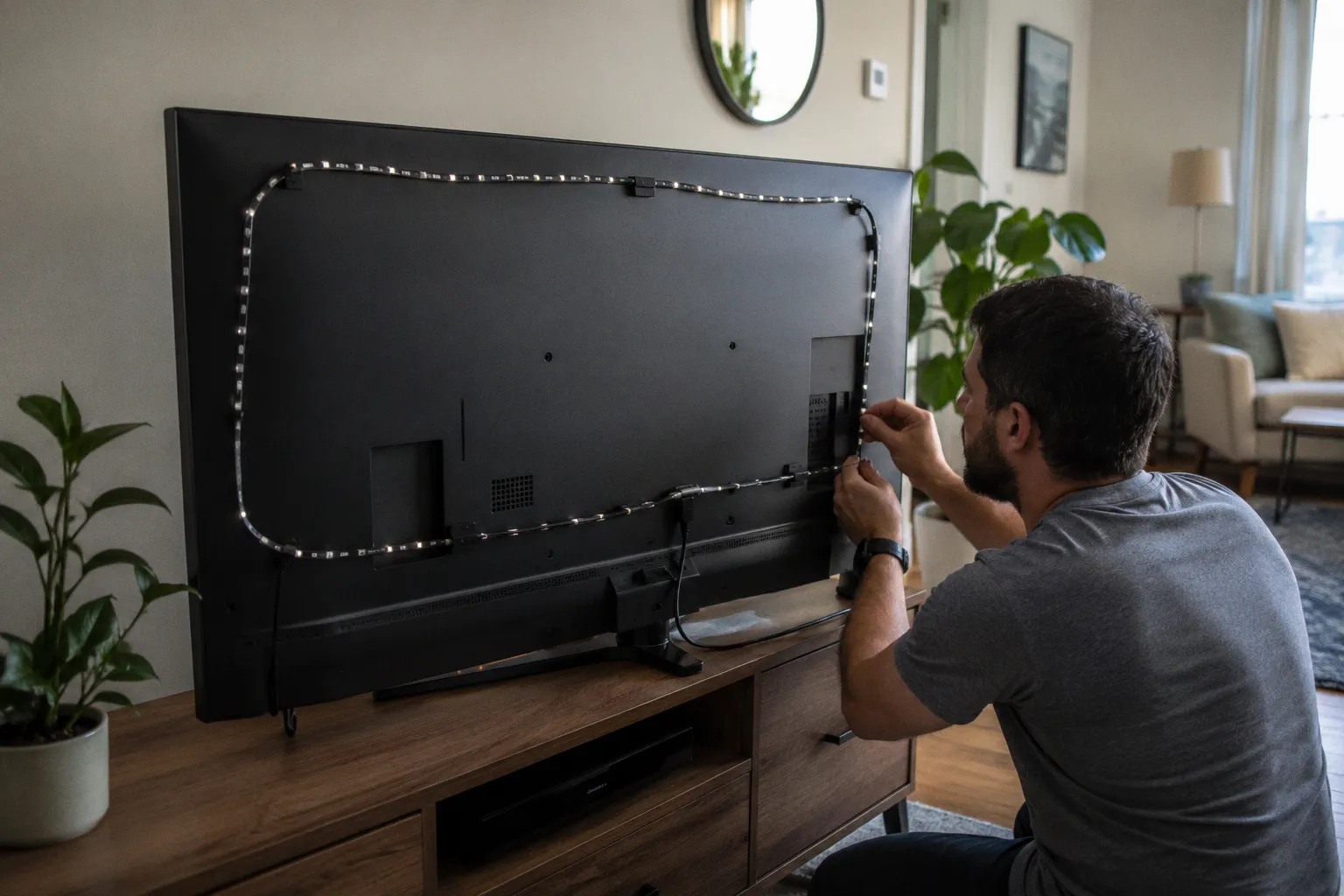 Install Philips Hue Gradient or Govee T2 on 65-inch TV